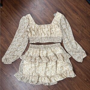 Cream Floral Skirt Set